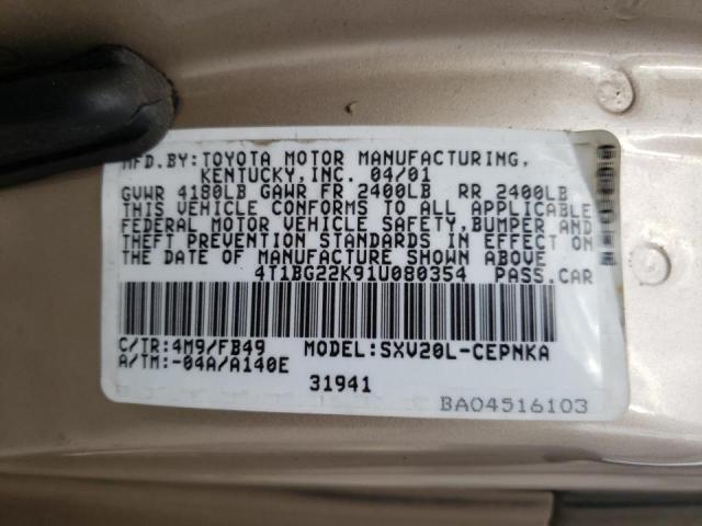 2001 TOYOTA CAMRY CE 4T1BG22K91U080354