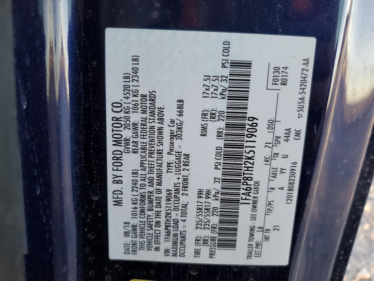 1FA6P8TH2K5119069 FORD ALL Models 2019