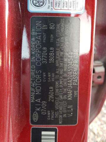 KNAFU4A20A5104544 KIA FORTE EX