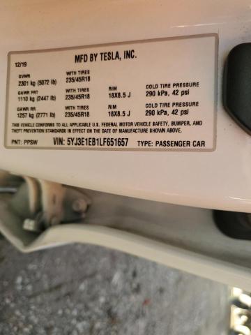 5YJ3E1EB1LF651657 Tesla MODEL 3