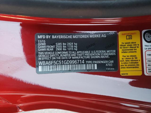 2016 BMW 650 I WBA6F5C51GD996714
