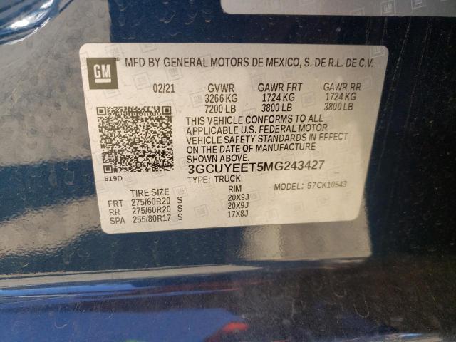 2021 CHEVROLET SILVRDO LT 3GCUYEET5MG243427