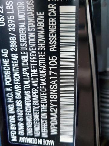 2022 PORSCHE TAYCAN - WP0AA2Y18NSA17105