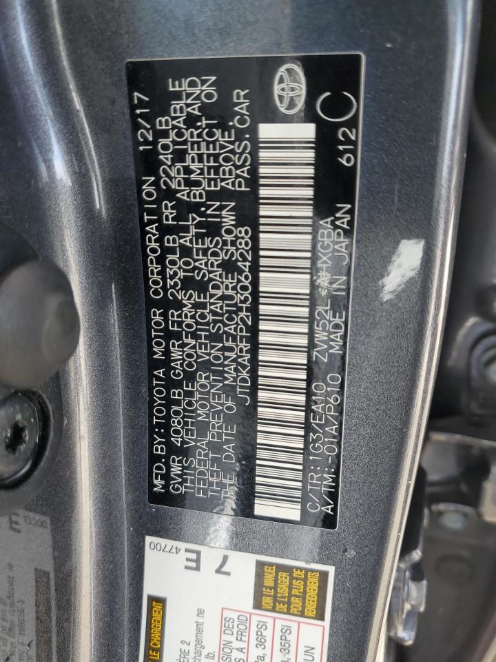 JTDKARFP2H3064288 TOYOTA PRIUS 2017