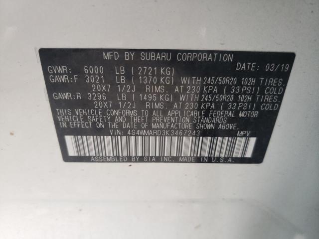 2019 SUBARU ASCENT TOU 4S4WMARD3K3467243