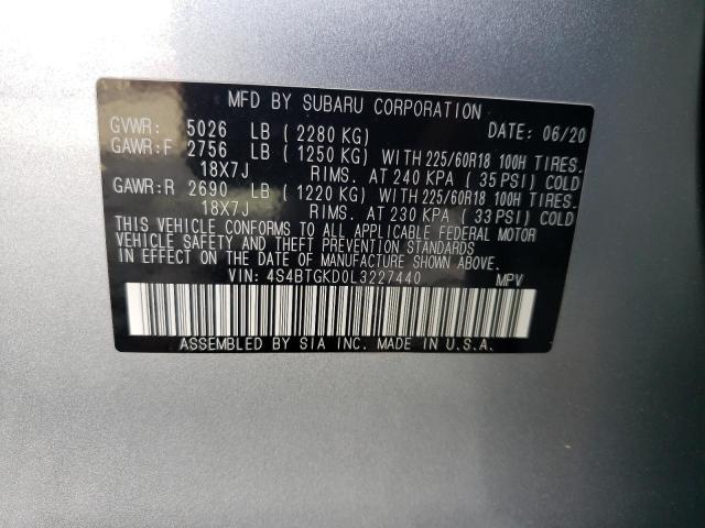 2020 SUBARU OUTBACK ON 4S4BTGKD0L3227440
