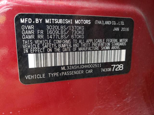 2017 MITSUBISHI MIRAGE GT ML32A5HJ0HH002511