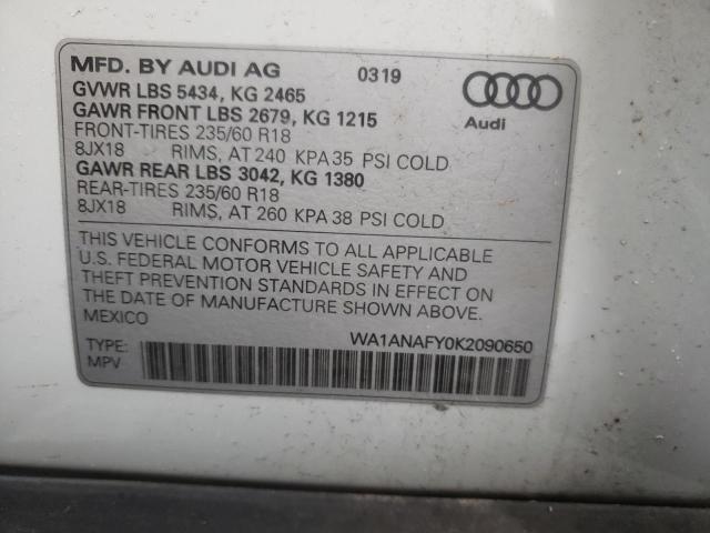 WA1ANAFY0K2090650 | 2019 AUDI Q5 PREMIUM