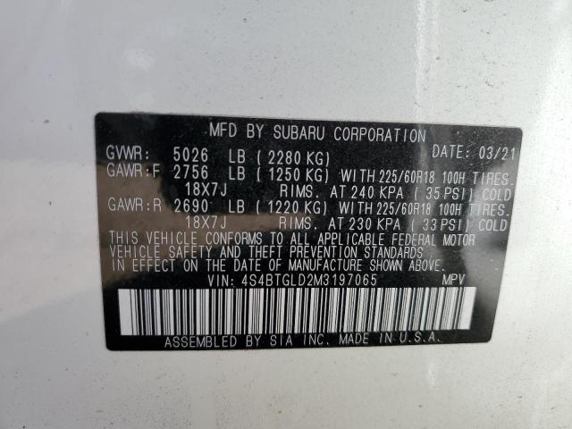 2021 SUBARU OUTBACK ON 4S4BTGLD2M3197065