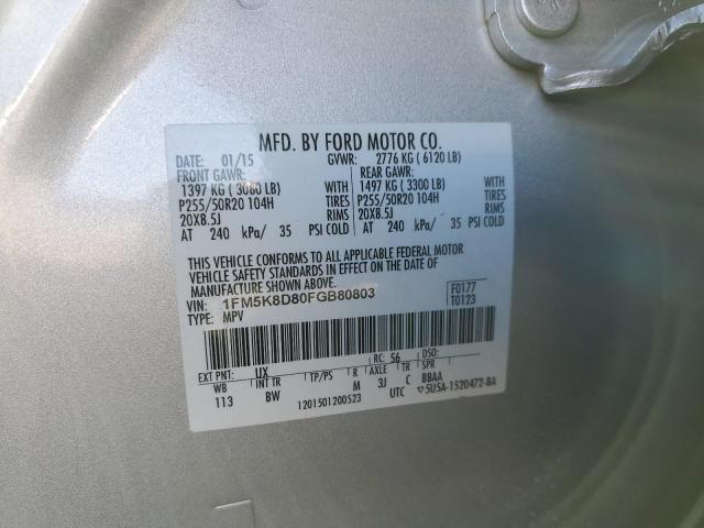 2015 FORD EXPLORER 4 1FM5K8D80FGB80803
