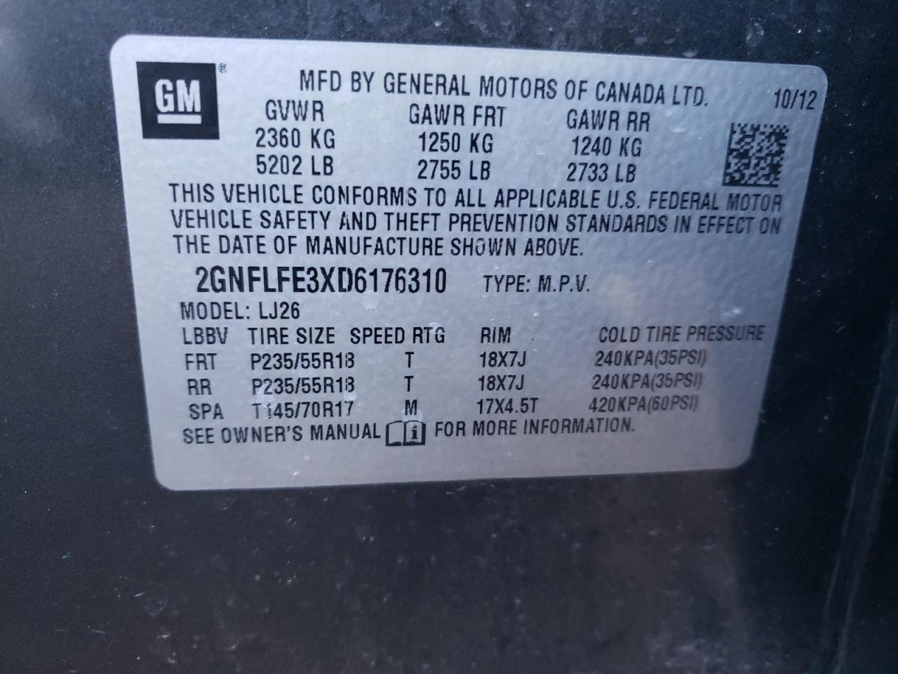 2GNFLFE3XD6176310 2013 Chevrolet Equinox Ltz