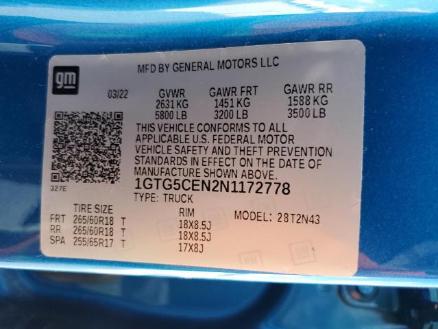 2022 GMC CANYON ELE 1GTG5CEN2N1172778