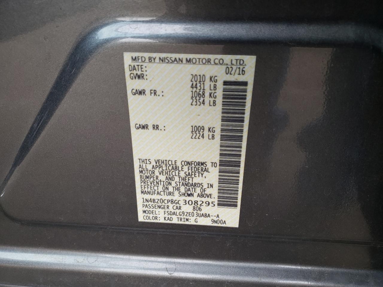 1N4BZ0CP8GC308295 NISSAN LEAF 2016