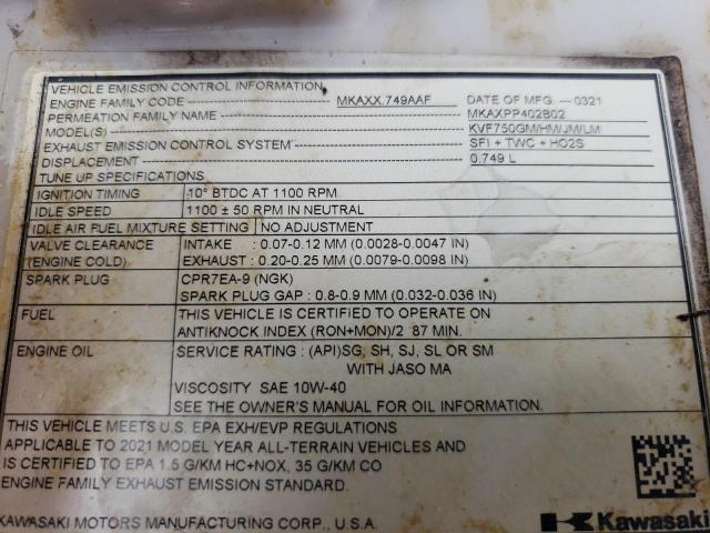 2021 KAWASAKI 750 JKAVFDL37MB510125