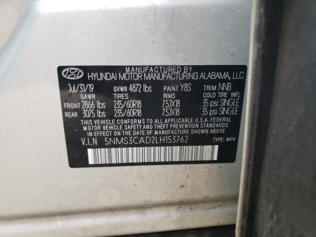 VIN 5NMS3CAD2LH153762 2020 HYUNDAI SANTA FE no.10