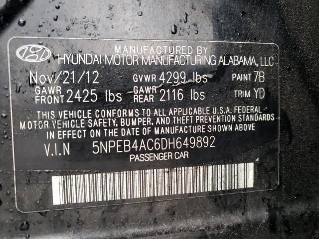 VIN 5NPEB4AC6DH649892 2013 HYUNDAI SONATA no.10