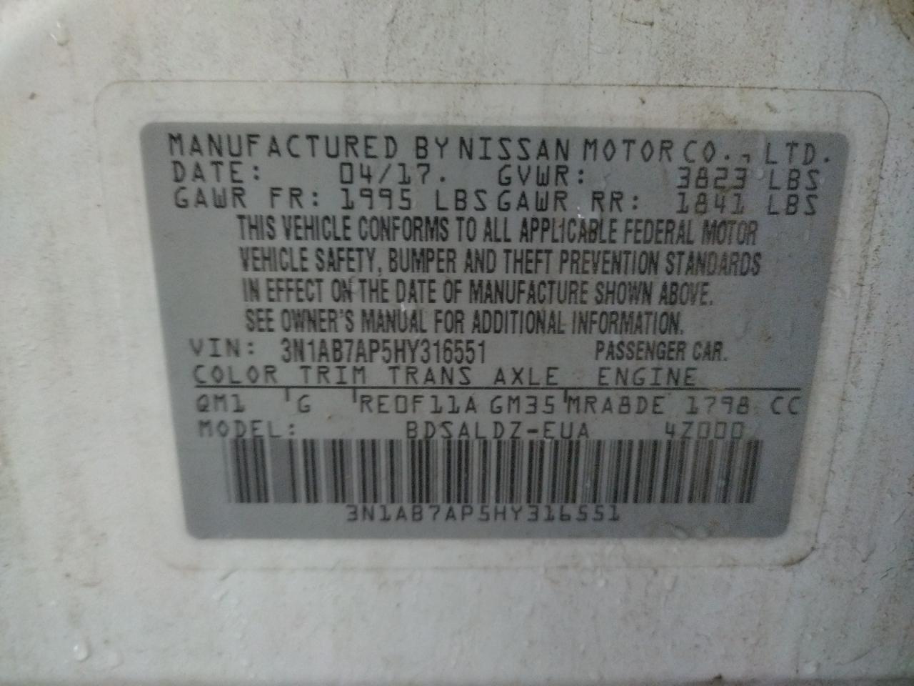 3N1AB7AP5HY316551 2017 Nissan Sentra S 3N1AB7AP5HY316551 2017 Nissan Sentra S
