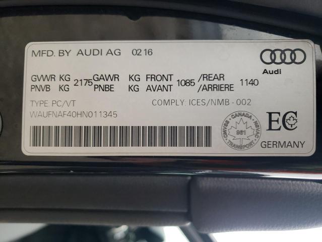 2017 AUDI A4 PRESTIG WAUFNAF40HN011345