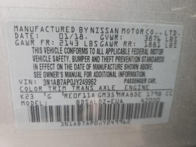 3N1AB7AP0JY249962 Nissan SENTRA S