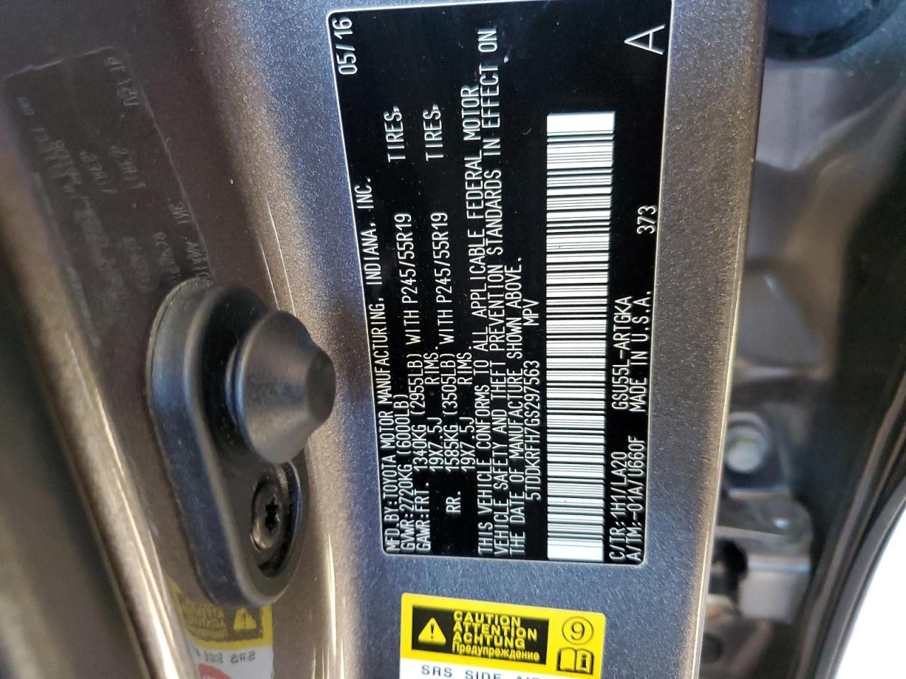 2016 Toyota Highlander Limited VIN: 5TDDKRFH7GS297563 Lot: 62514754