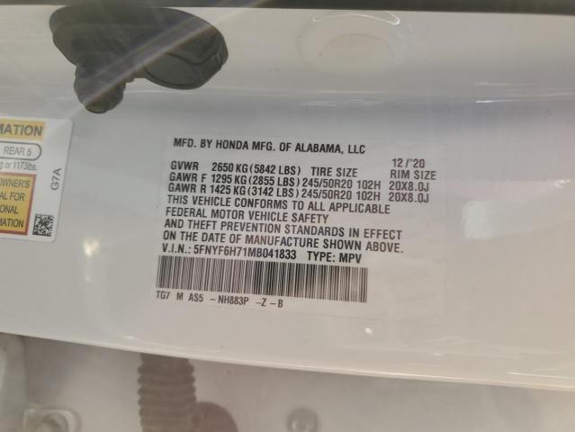 2021 HONDA PILOT BLAC 5FNYF6H71MB041833