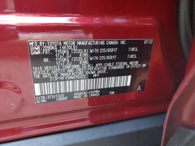 VIN 2T3P1RFV5NW295022 2022 TOYOTA RAV4 no.10