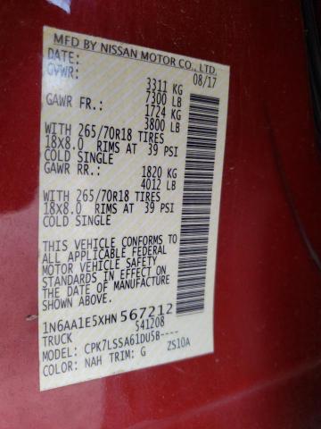 2017 NISSAN TITAN SV - 1N6AA1E5XHN567212