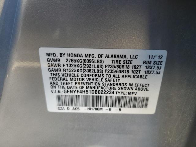 VIN 5FNYF4H51DB022234 2013 HONDA PILOT no.10