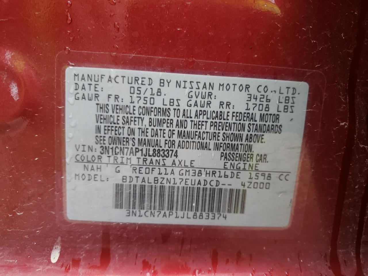 3N1CN7AP1JL883374 NISSAN VERSA 2018