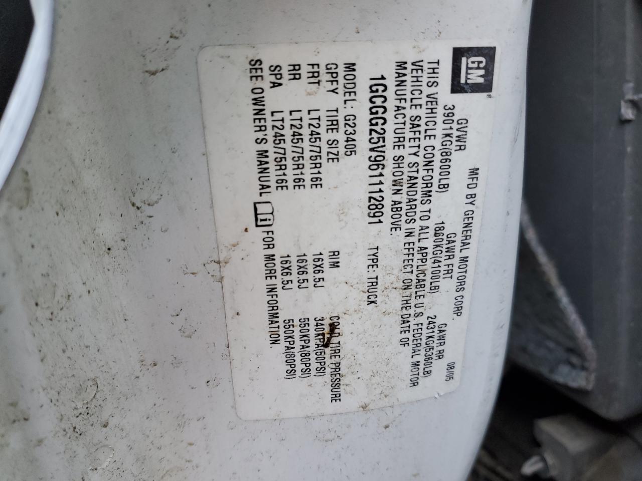 1GCGG25V961112891 2006 Chevrolet Express G2500