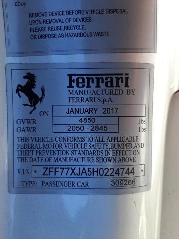 2017 FERRARI CALIFORNIA ZFF77XJA5H0224744