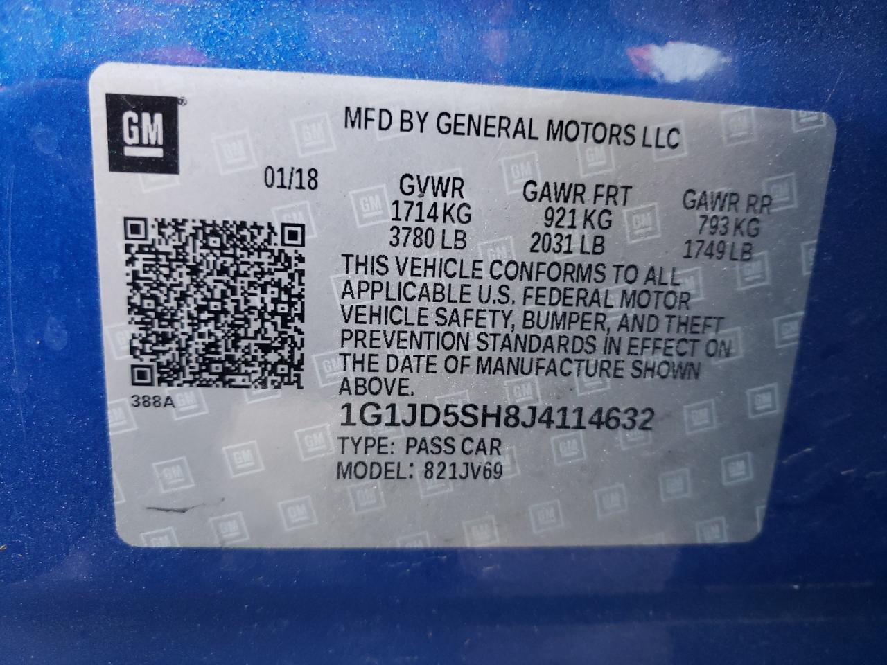 1G1JD5SH8J4114632 CHEVROLET SONIC 2018