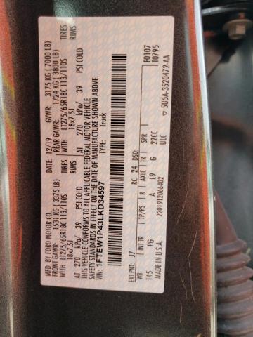 2020 FORD F150 POLIC 1FTEW1P43LKD34597