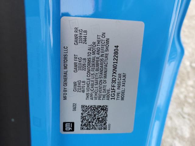 2022 CHEVROLET CAMARO LT1 1G1FF3D7XN0122804