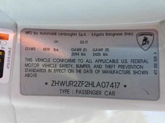 2017 LAMBORGHINI HURACAN ZHWUR2ZF2HLA07417