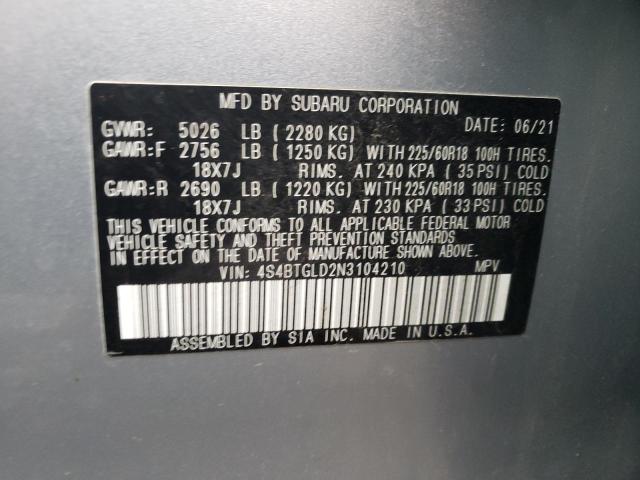 2022 SUBARU OUTBACK ON 4S4BTGLD2N3104210