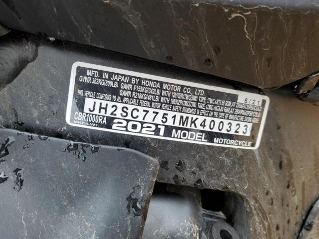 2021 HONDA CBR1000 RA JH2SC7751MK400323