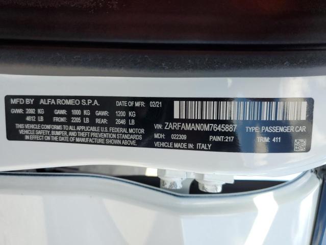 2021 ALFA ROMEO GIULIA SPO ZARFAMAN0M7645887