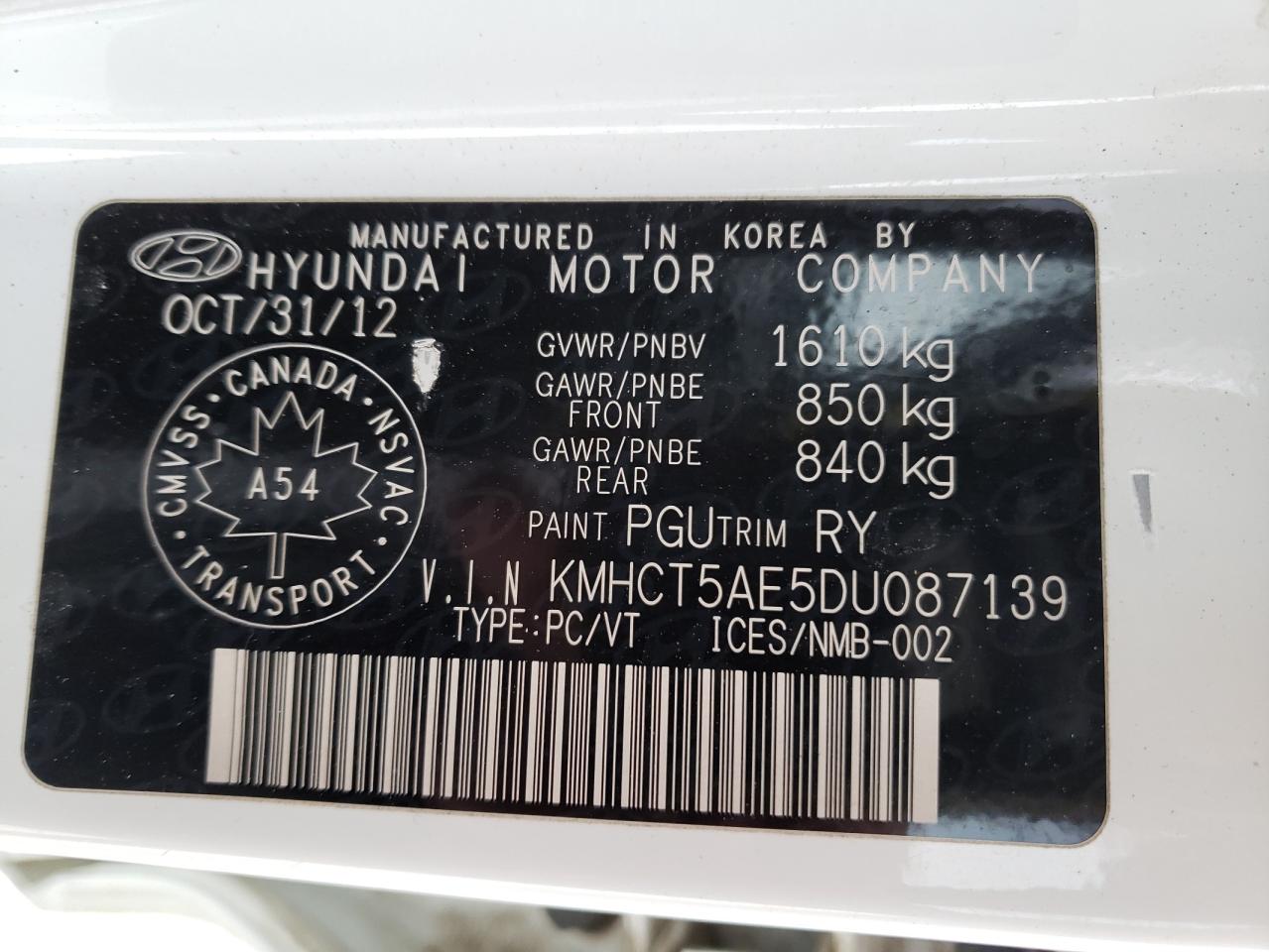 2013 Hyundai Accent Gls VIN: KMHCT5AE5DU087139 Lot: 67199332