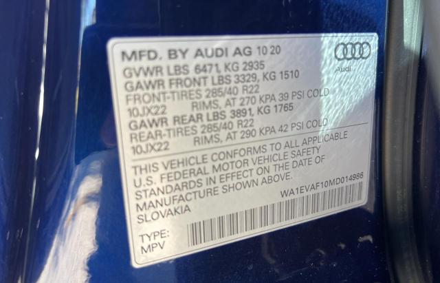 2021 AUDI Q8 PREMIUM WA1EVAF10MD014986