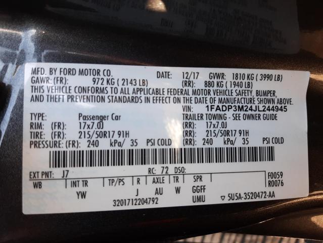 2018 FORD FOCUS S/SE 1FADP3M24JL244945