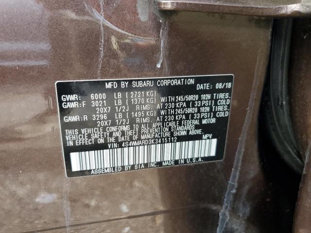 2019 SUBARU ASCENT TOU 4S4WMARD3K3415112