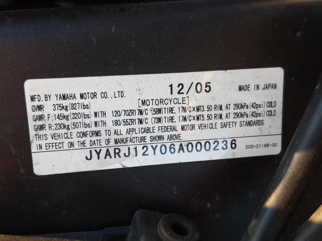 2006 YAMAHA YZFR6 C JYARJ12Y06A000236