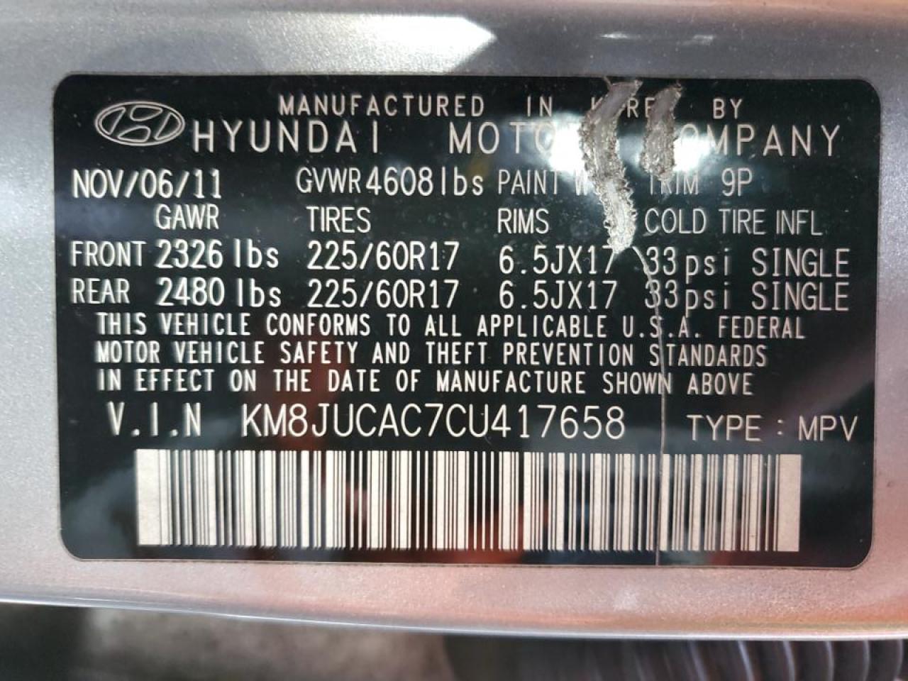 KM8JUCAC7CU417658 2012 Hyundai Tucson Gls