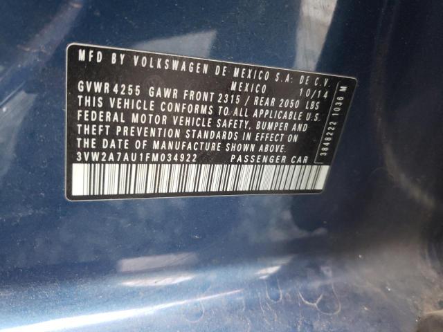 2015 VOLKSWAGEN GOLF TDI 3VW2A7AU1FM034922