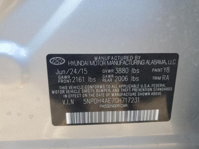 5NPDH4AE7GH717231 Hyundai ELANTRA SE