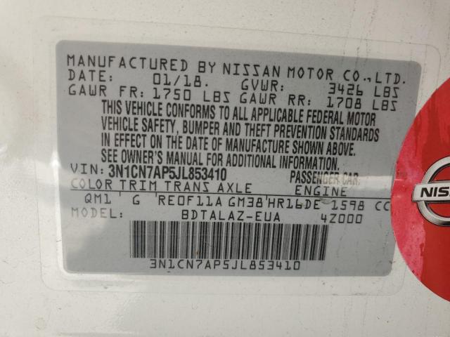 2018 NISSAN VERSA SEDA 3N1CN7AP5JL853410