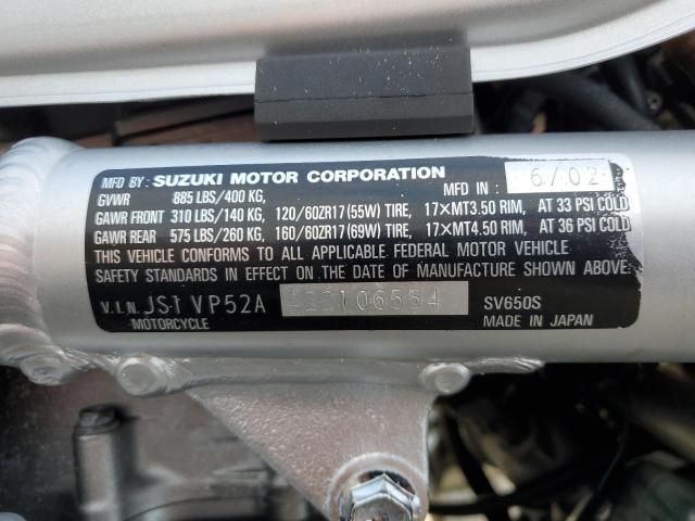 2002 SUZUKI SV650 S JS1VP52A422106554