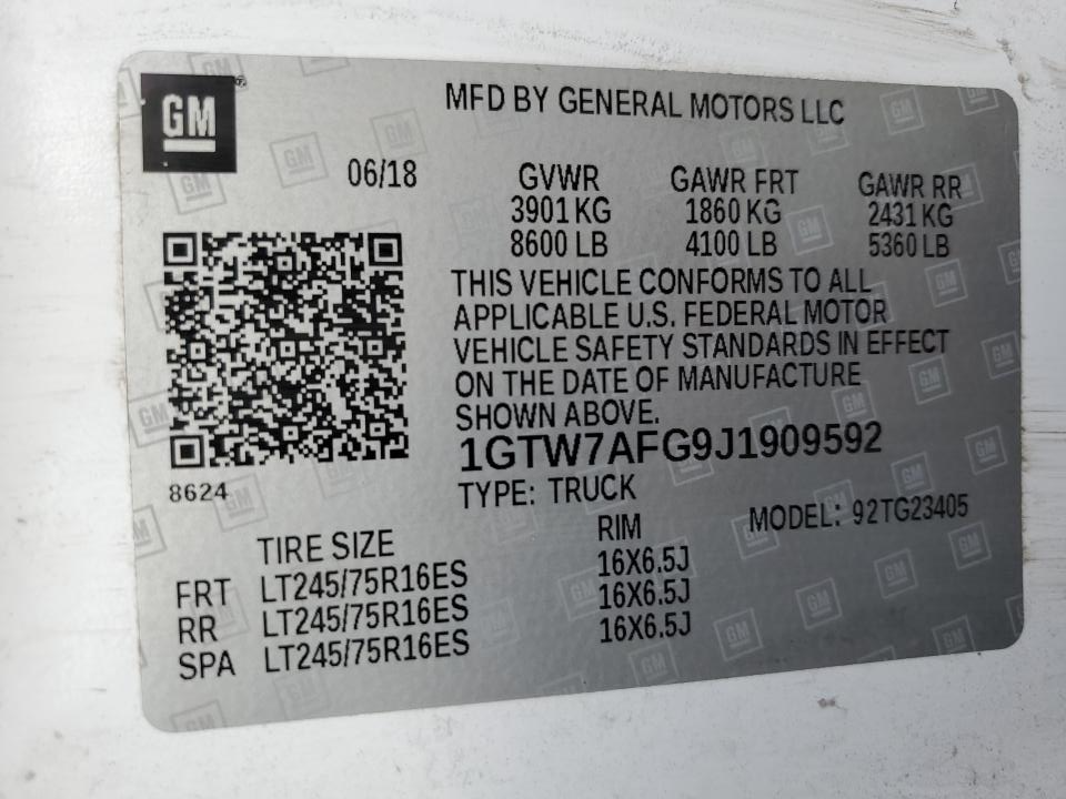 1GTW7AFG9J1909592 2018 GMC Savana G2500