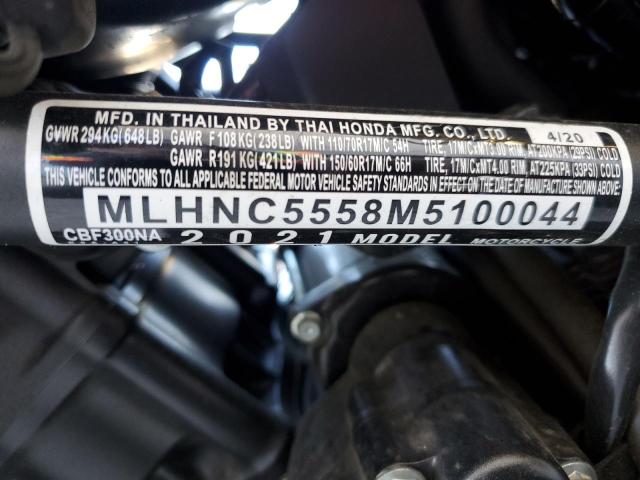2021 HONDA CBF300 NA MLHNC5558M5100044